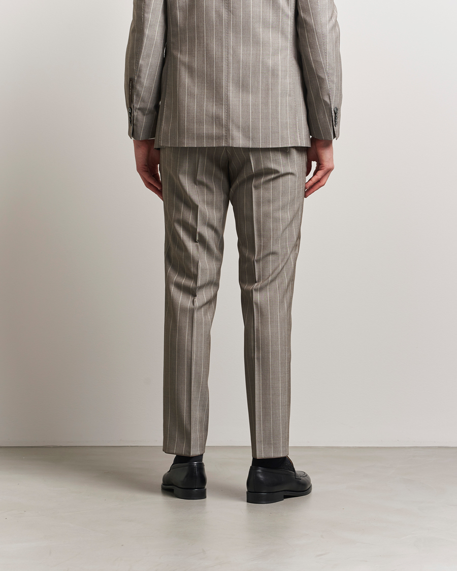 Homme | Pantalons | Oscar Jacobson | Dandy Striped Super 130s Wool Trouser Beige