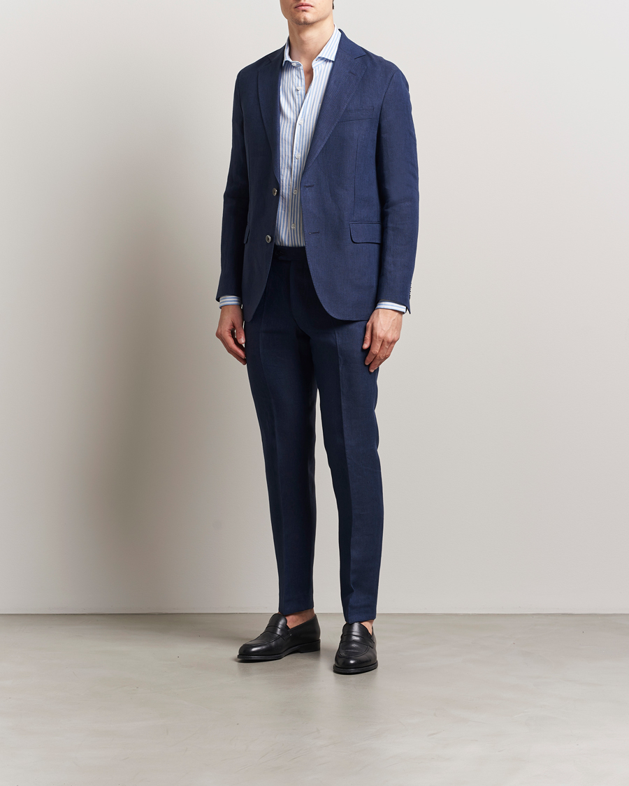 Homme | Pantalons | Oscar Jacobson | Denz Linen Trousers Navy