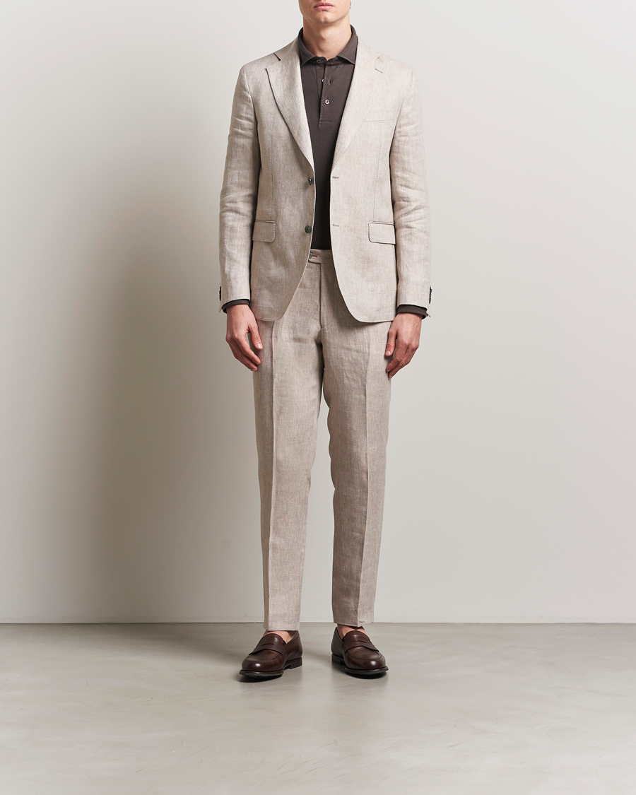 Homme | Pantalons | Oscar Jacobson | Denz Linen Trousers Beige