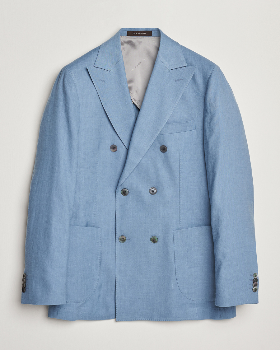 Homme | Blazers | Oscar Jacobson | Farris Patch Soft DB Linen Blazer Light Blue
