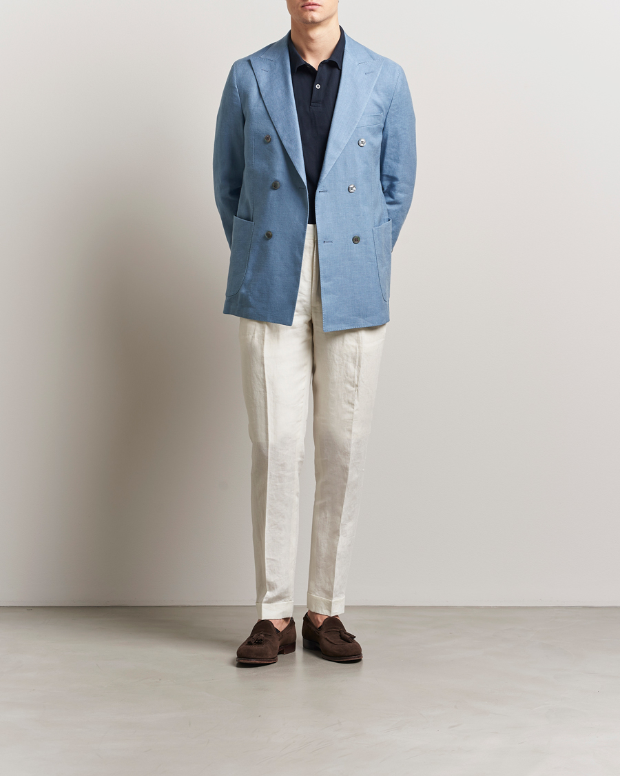 Homme | Blazers | Oscar Jacobson | Farris Patch Soft DB Linen Blazer Light Blue