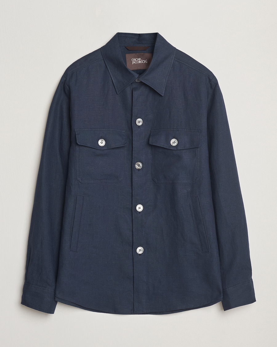 Homme | Chemises | Oscar Jacobson | Maverick Linen Shirt Jacket Navy