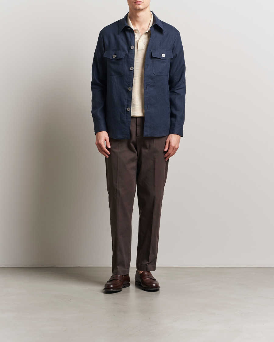 Homme | Chemises | Oscar Jacobson | Maverick Linen Shirt Jacket Navy