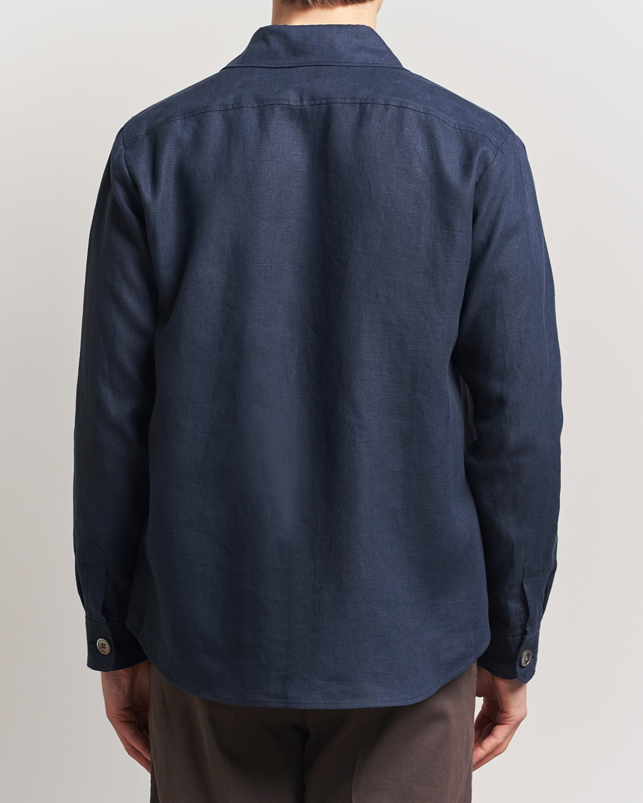 Homme | Chemises | Oscar Jacobson | Maverick Linen Shirt Jacket Navy