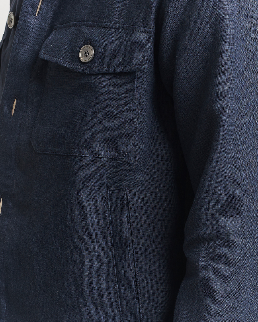 Homme | Chemises | Oscar Jacobson | Maverick Linen Shirt Jacket Navy