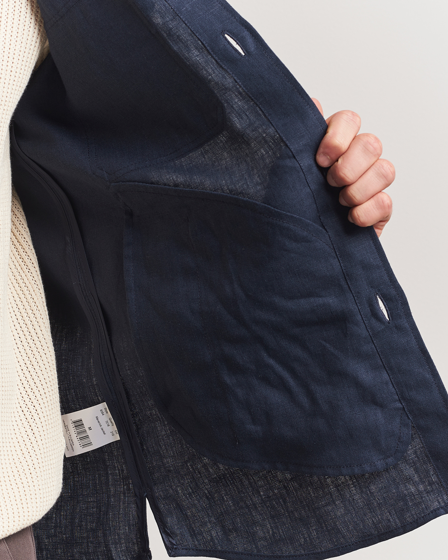 Homme | Chemises | Oscar Jacobson | Maverick Linen Shirt Jacket Navy