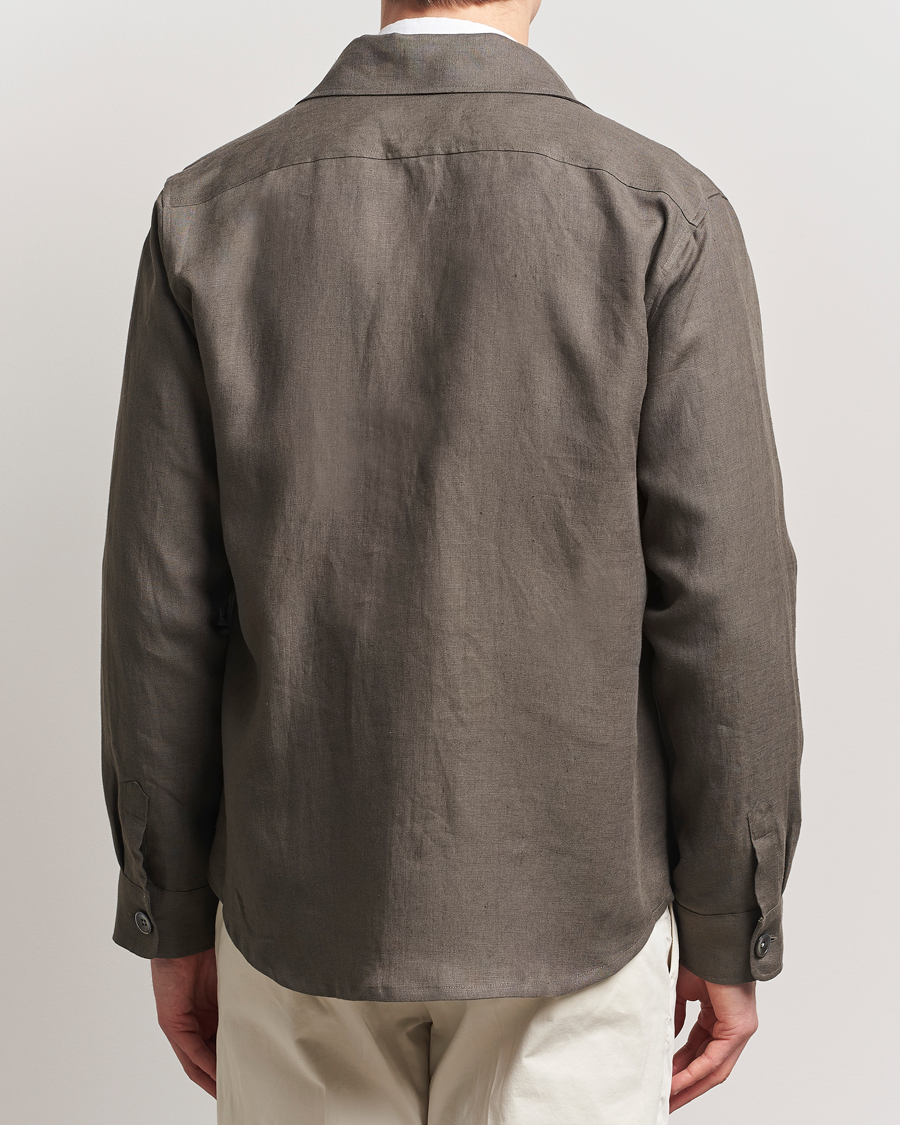 Homme | Chemises | Oscar Jacobson | Maverick Linen Shirt Jacket Olive