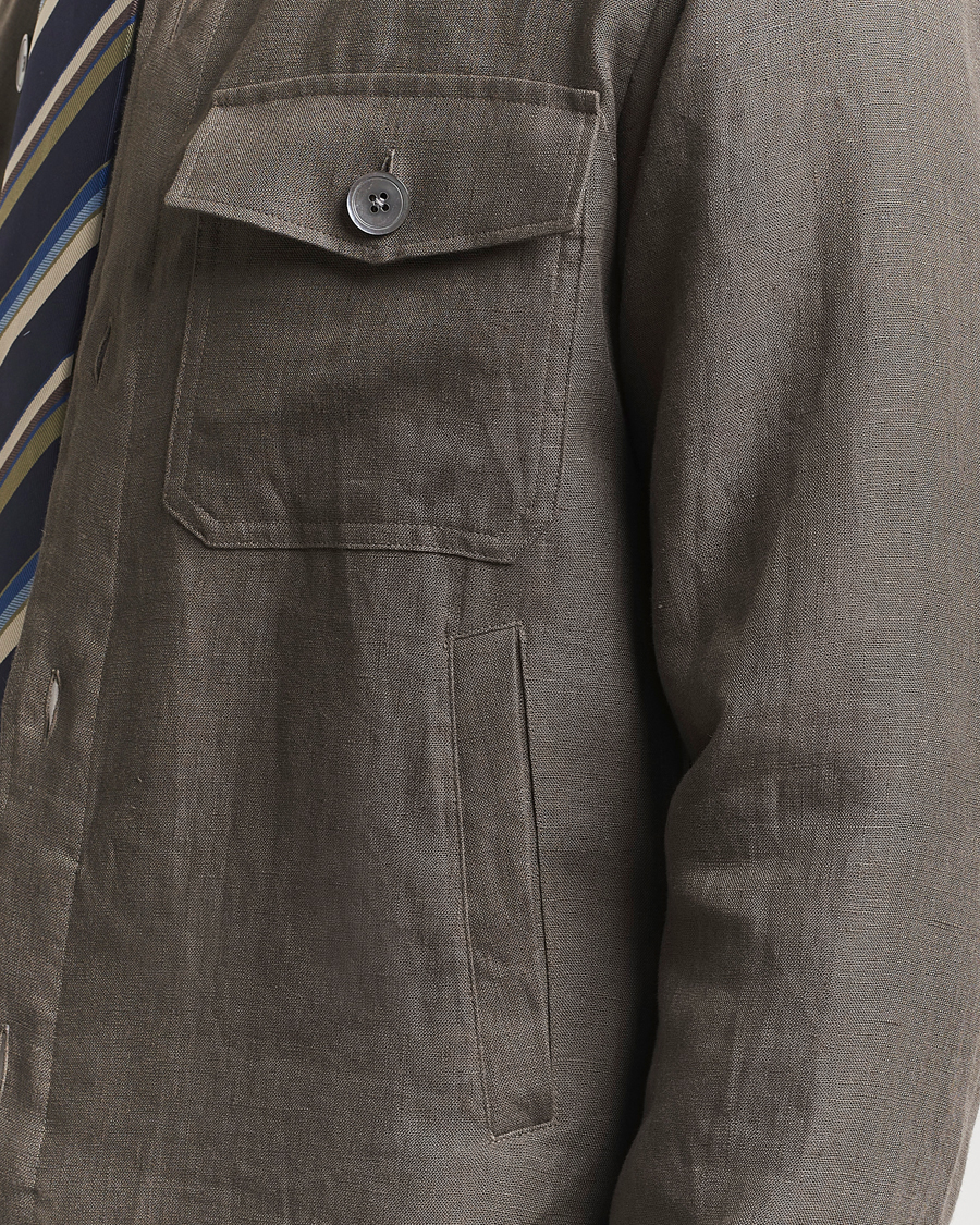 Homme | Chemises | Oscar Jacobson | Maverick Linen Shirt Jacket Olive