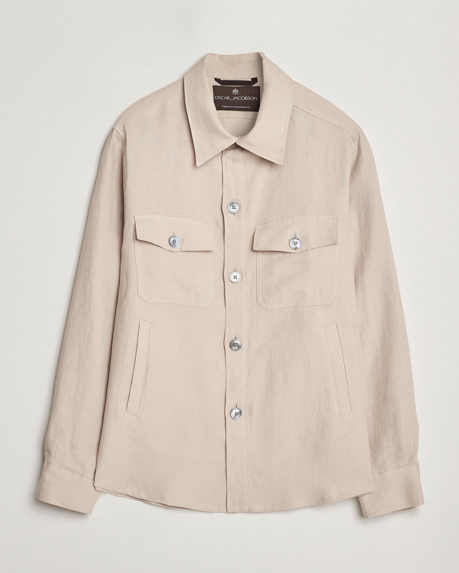 Homme | Chemises | Oscar Jacobson | Maverick Linen Shirt Jacket White Grass