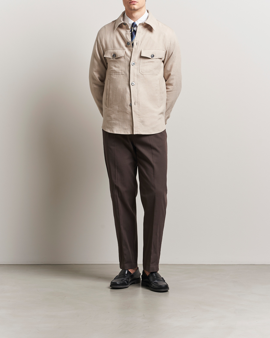 Homme | Chemises | Oscar Jacobson | Maverick Linen Shirt Jacket White Grass