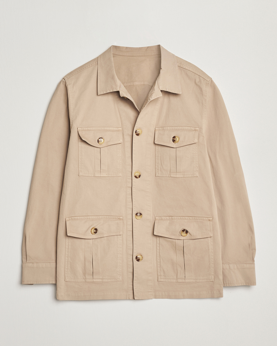 Homme | Chemises | Oscar Jacobson | Safari Cotton Shirt Jacket Beige