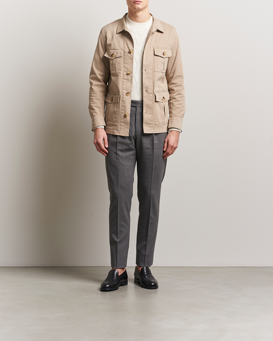Homme | Chemises | Oscar Jacobson | Safari Cotton Shirt Jacket Beige