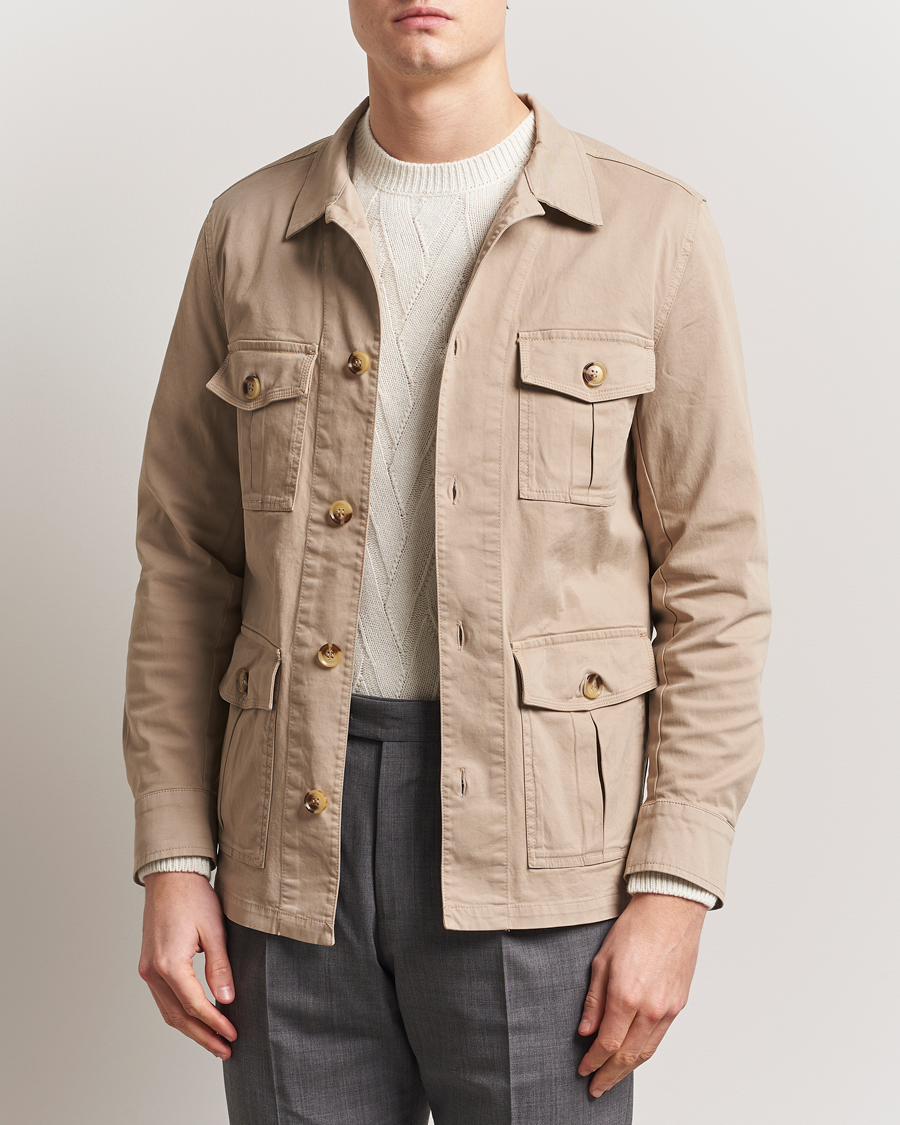 Homme | Chemises | Oscar Jacobson | Safari Cotton Shirt Jacket Beige