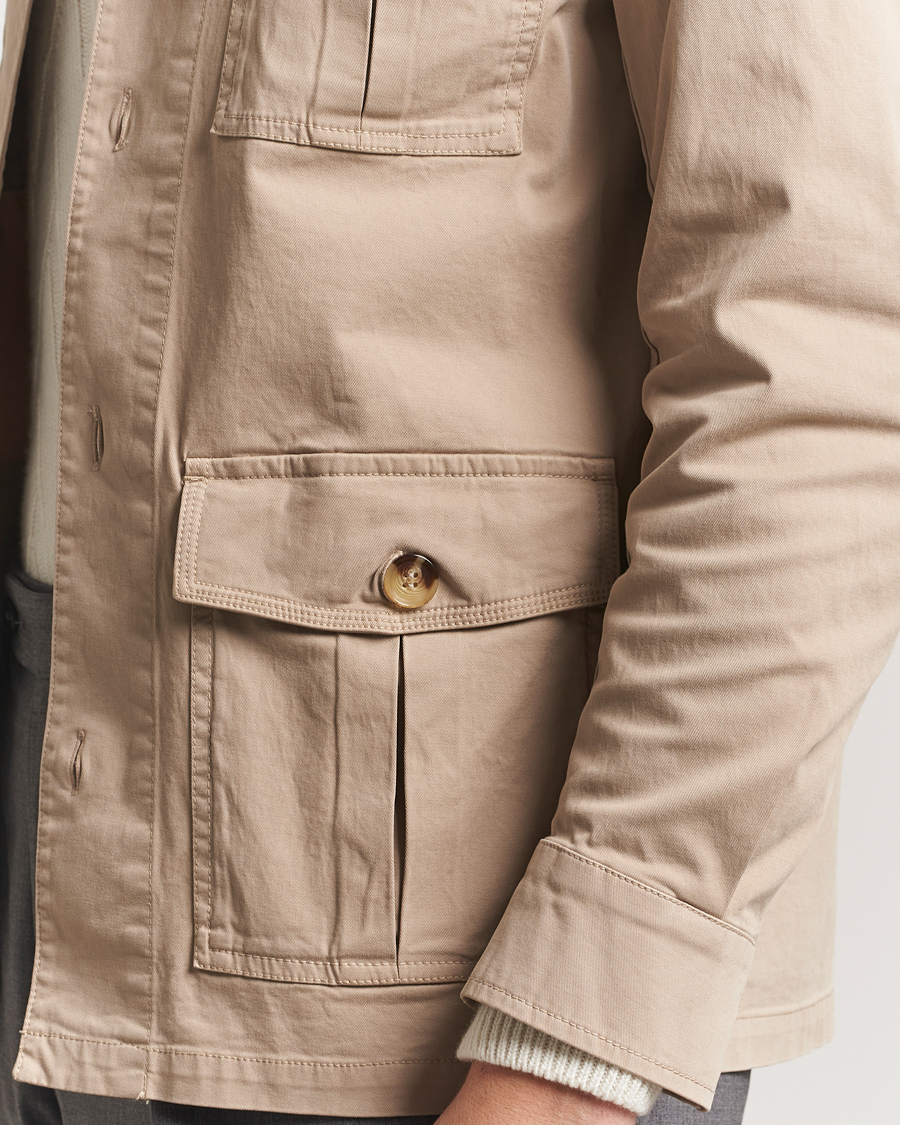 Homme | Chemises | Oscar Jacobson | Safari Cotton Shirt Jacket Beige