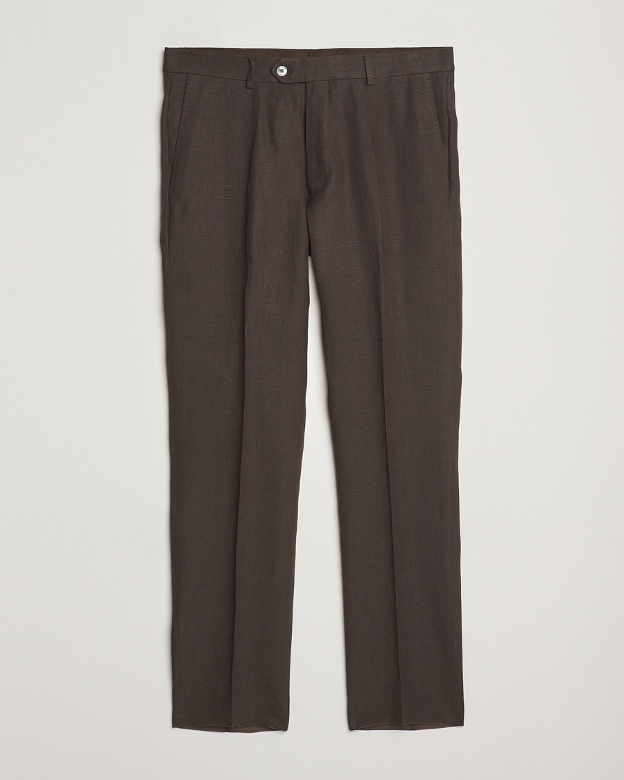 Homme | Pantalons | Oscar Jacobson | Dandy Linen Trousers Brown