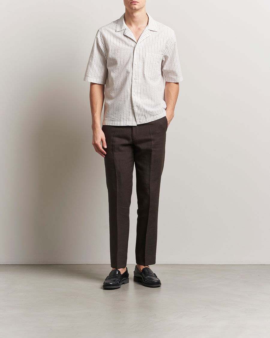 Homme | Pantalons | Oscar Jacobson | Dandy Linen Trousers Brown