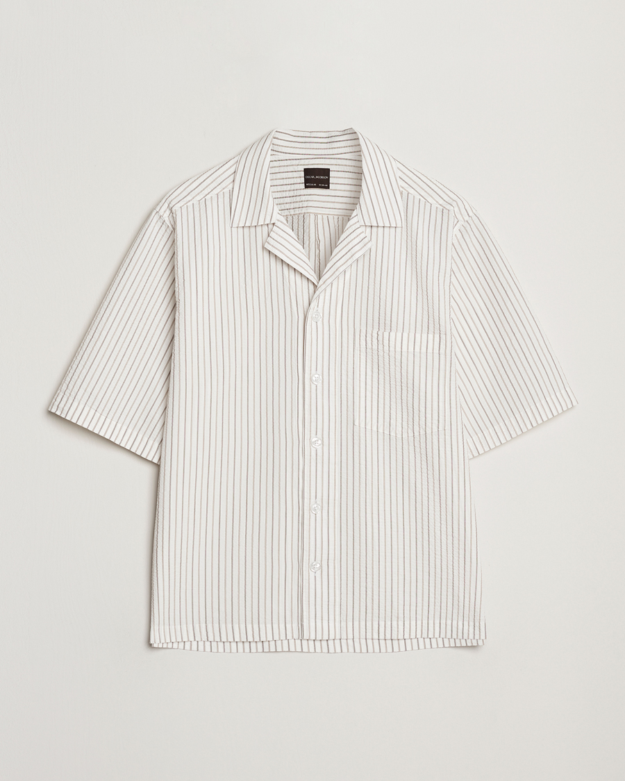 Homme | Chemises | Oscar Jacobson | Cuban Short Sleeve Seersucker Shirt White