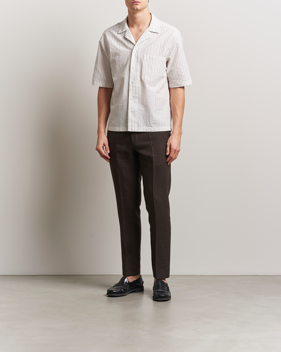 Homme | Chemises | Oscar Jacobson | Cuban Short Sleeve Seersucker Shirt White