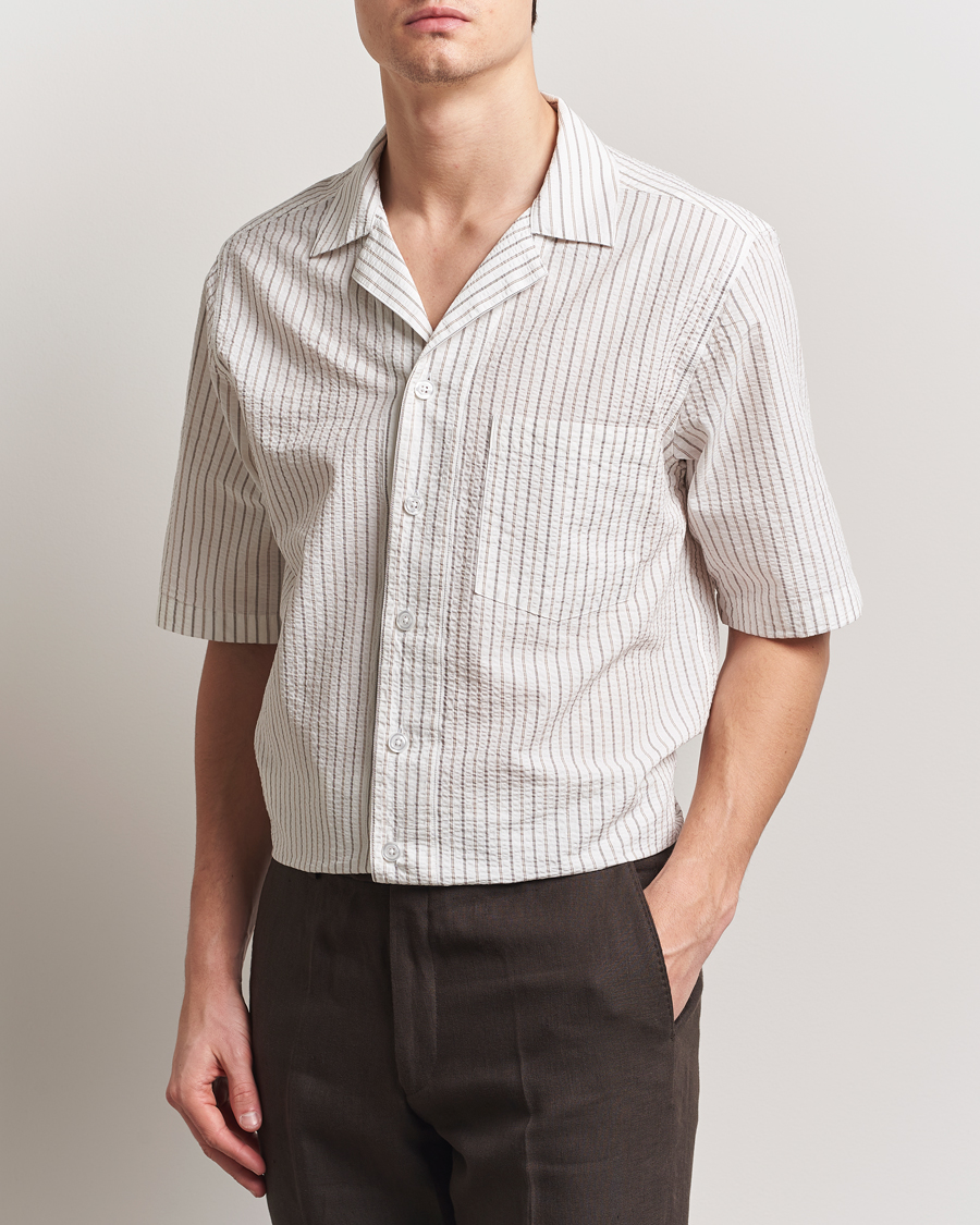 Homme | Chemises | Oscar Jacobson | Cuban Short Sleeve Seersucker Shirt White