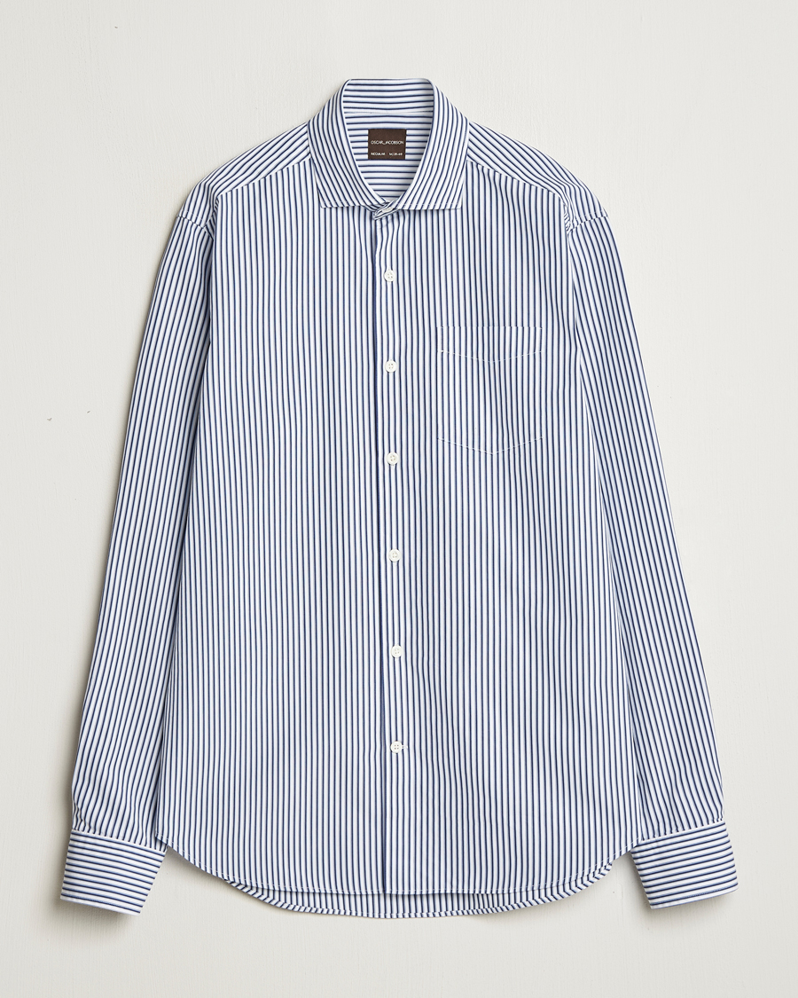 Homme | Chemises | Oscar Jacobson | Wide Spread Washed Stripe Shirt White/Blue