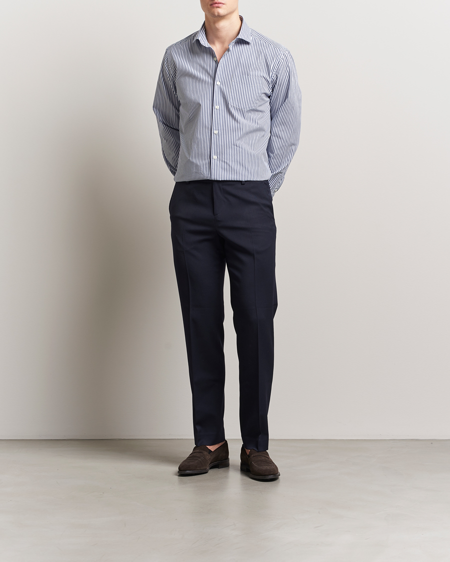Homme | Chemises | Oscar Jacobson | Wide Spread Washed Stripe Shirt White/Blue