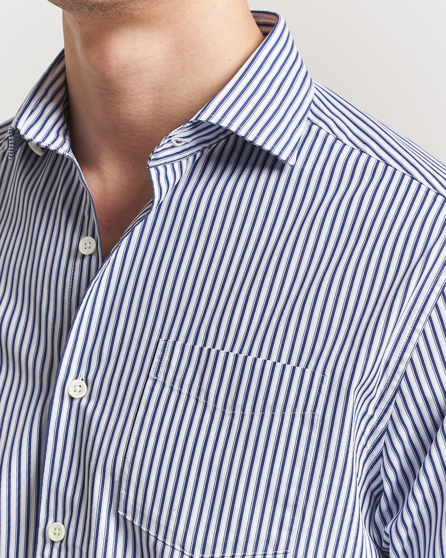 Homme | Chemises | Oscar Jacobson | Wide Spread Washed Stripe Shirt White/Blue