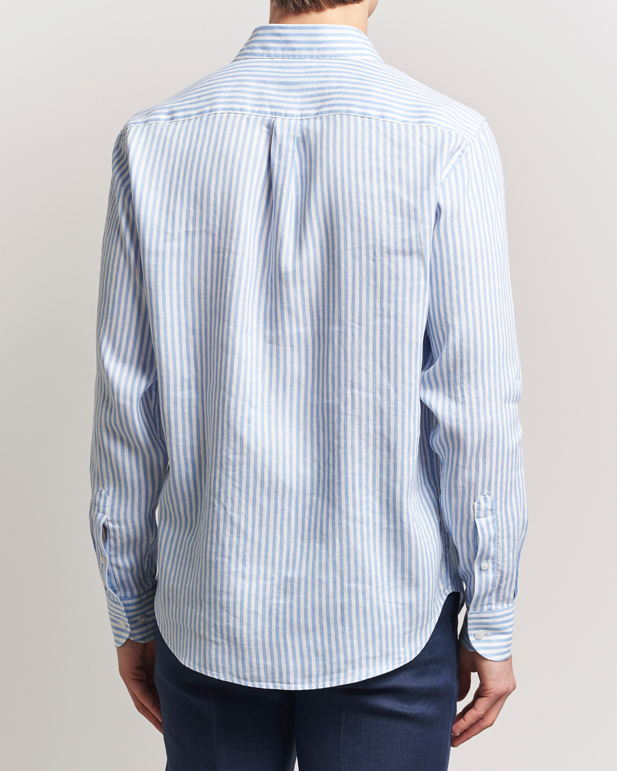Homme | Chemises | Oscar Jacobson | Wide Spread Linen/Cotton Venetian Stripe Shirt Blue