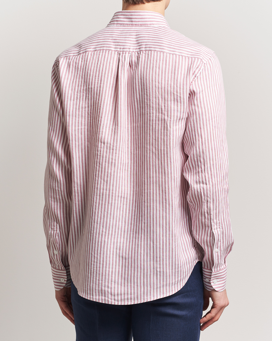 Homme | Chemises | Oscar Jacobson | Wide Spread Linen/Cotton Venetian Stripe Shirt Red