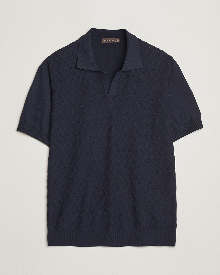 Homme | Polos | Oscar Jacobson | Mirza Structured Cotton Polo Navy