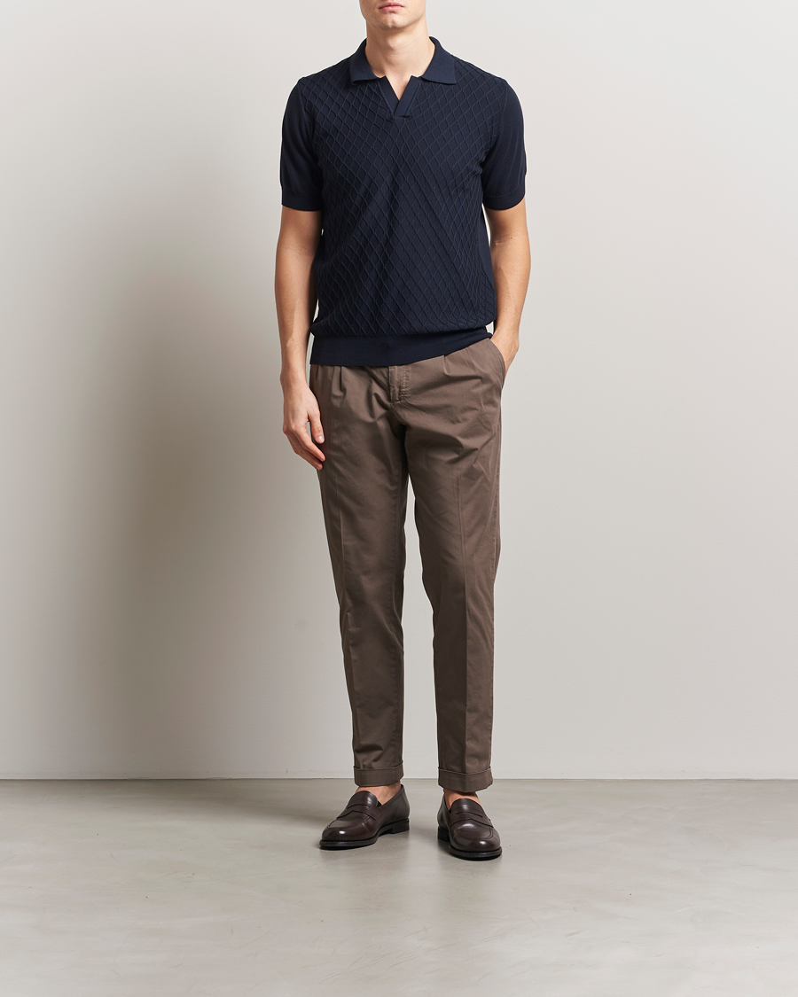 Homme | Polos | Oscar Jacobson | Mirza Structured Cotton Polo Navy