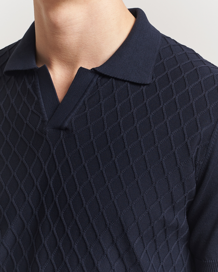 Homme | Polos | Oscar Jacobson | Mirza Structured Cotton Polo Navy