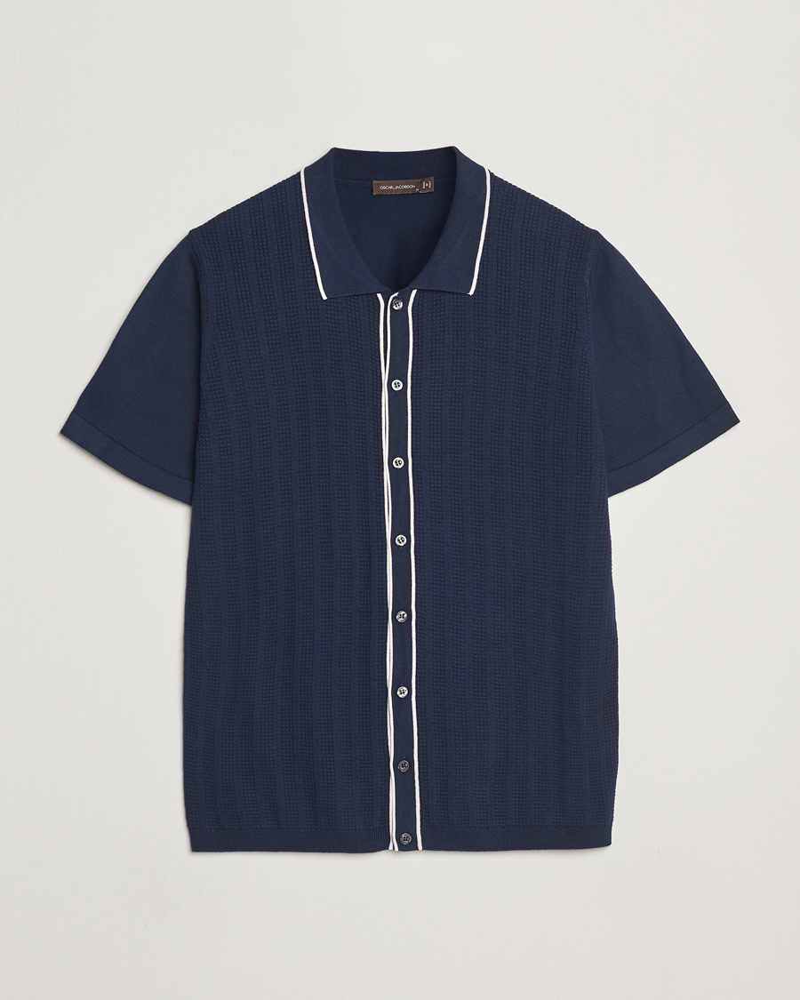 Homme | Polos | Oscar Jacobson | Barker Knitted Polo Navy