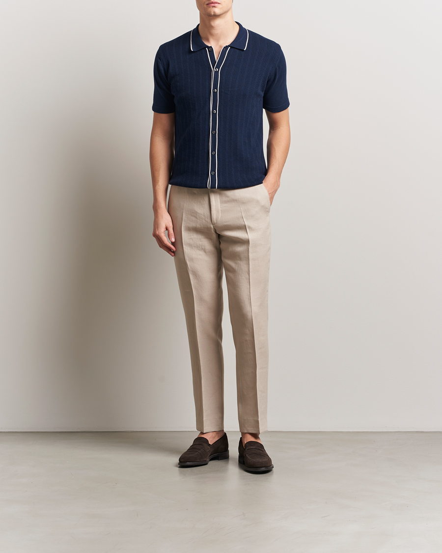Homme | Polos | Oscar Jacobson | Barker Knitted Polo Navy