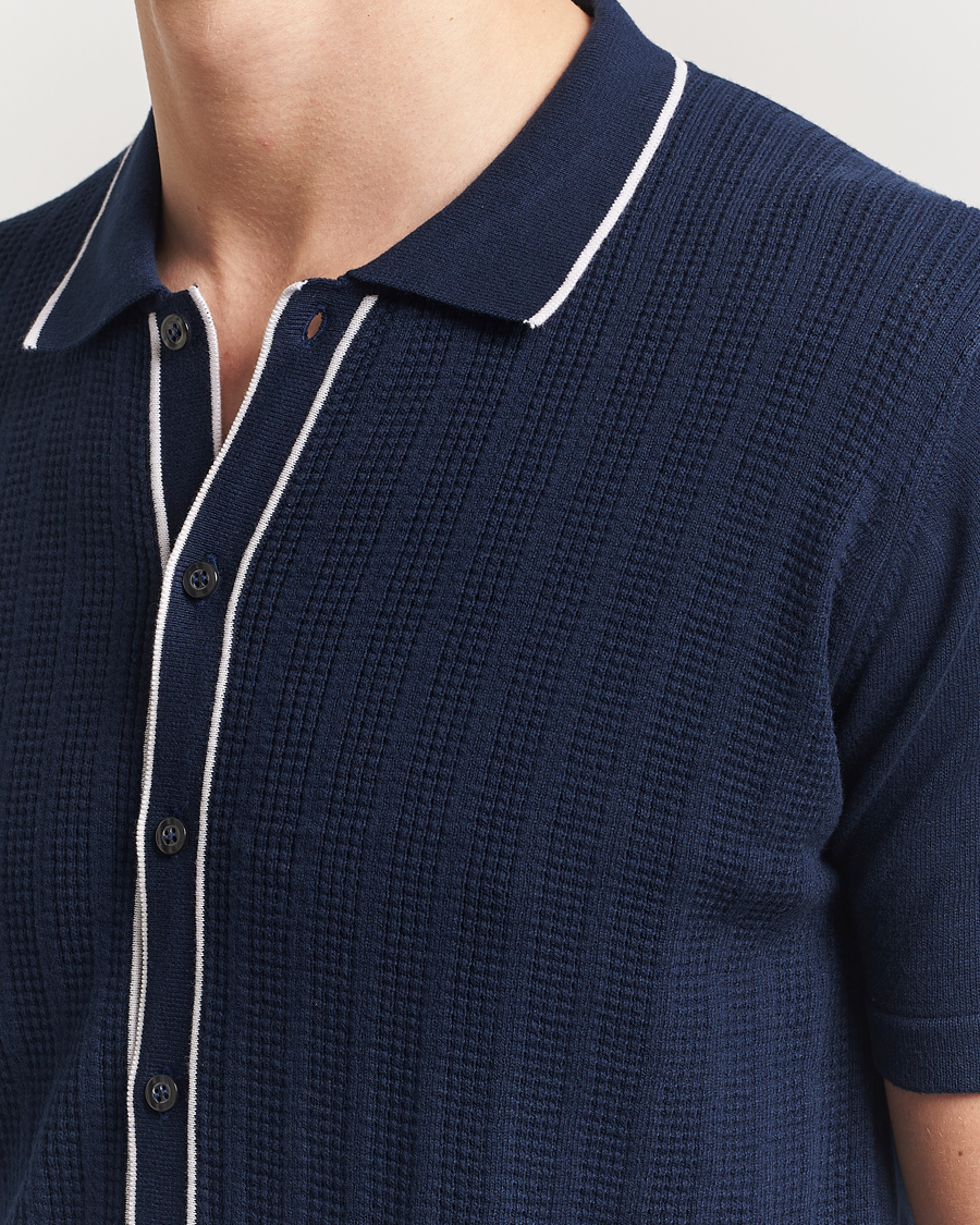 Homme | Polos | Oscar Jacobson | Barker Knitted Polo Navy