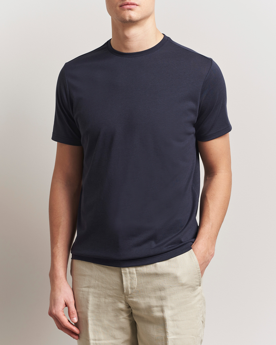 Homme | T-shirts | Oscar Jacobson | Kim Lyocel/Cotton T-Shirt Navy