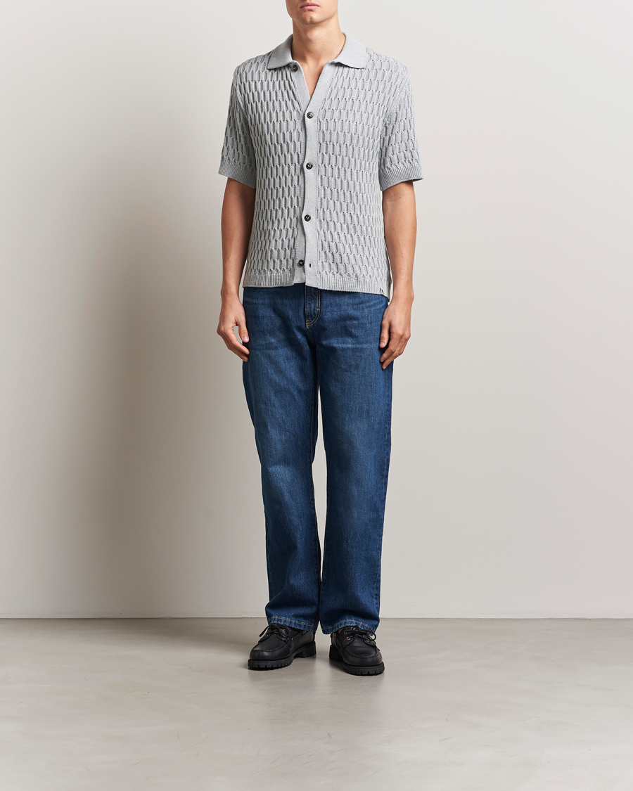 Homme | Chemises | Peregrine | Cove Knitted Short Sleeve Shirt Washed Denim