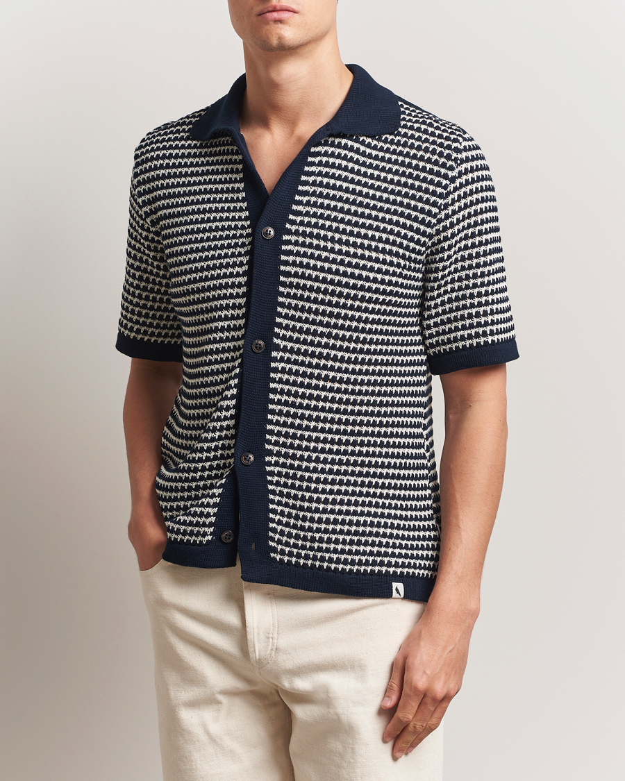 Homme | Chemises | Peregrine | Island Crochet Knitted Shirt Navy
