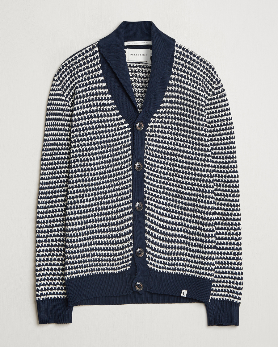 Homme | Pulls Et Tricots | Peregrine | Island Crochet Knitted Cardigan Navy