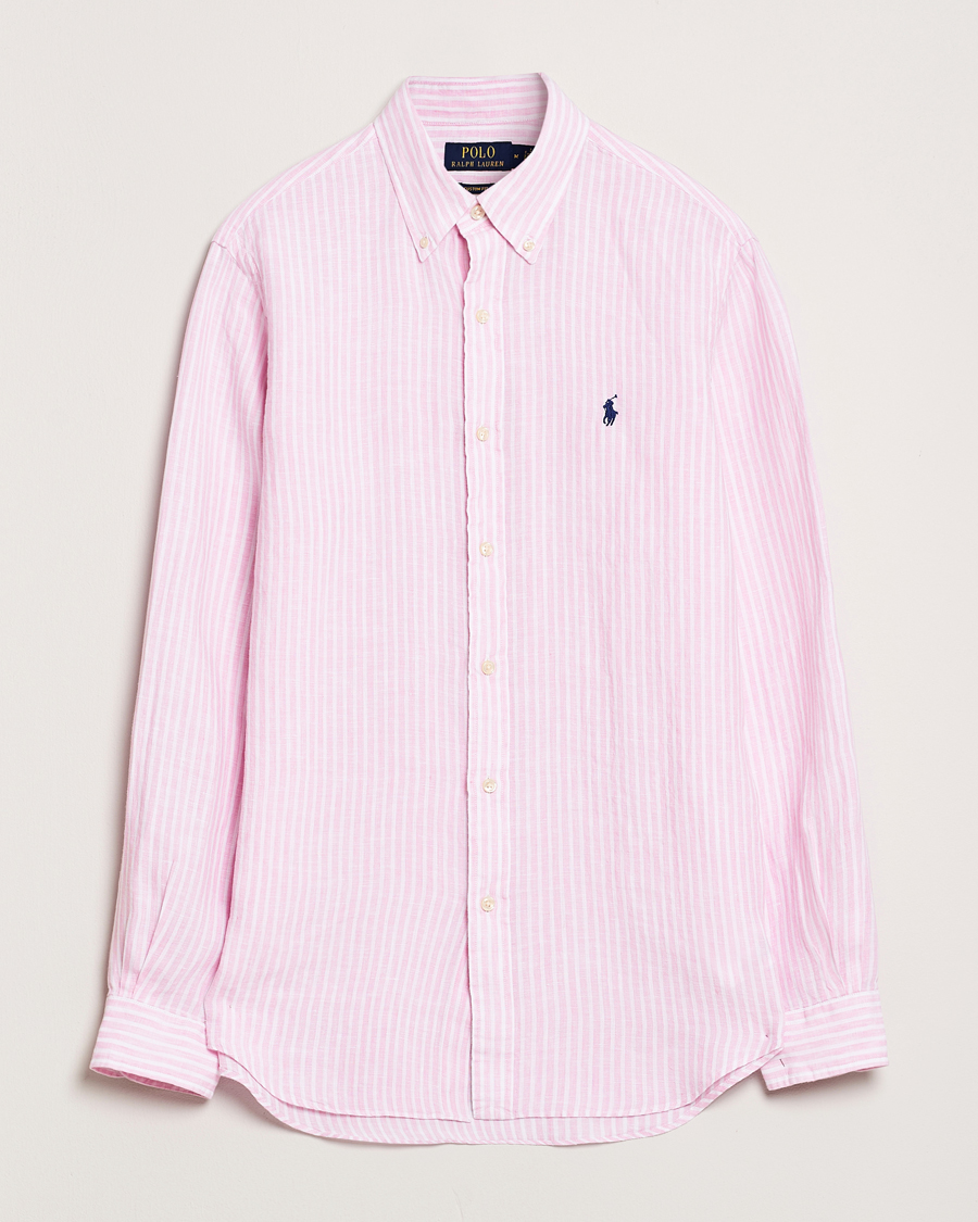 Homme | Chemises | Polo Ralph Lauren | Custom Fit Striped Linen Shirt Pink/White