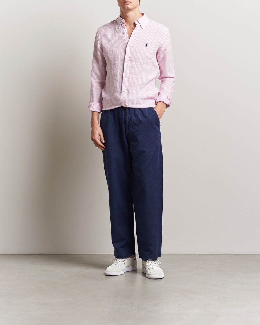 Homme | Chemises | Polo Ralph Lauren | Custom Fit Striped Linen Shirt Pink/White