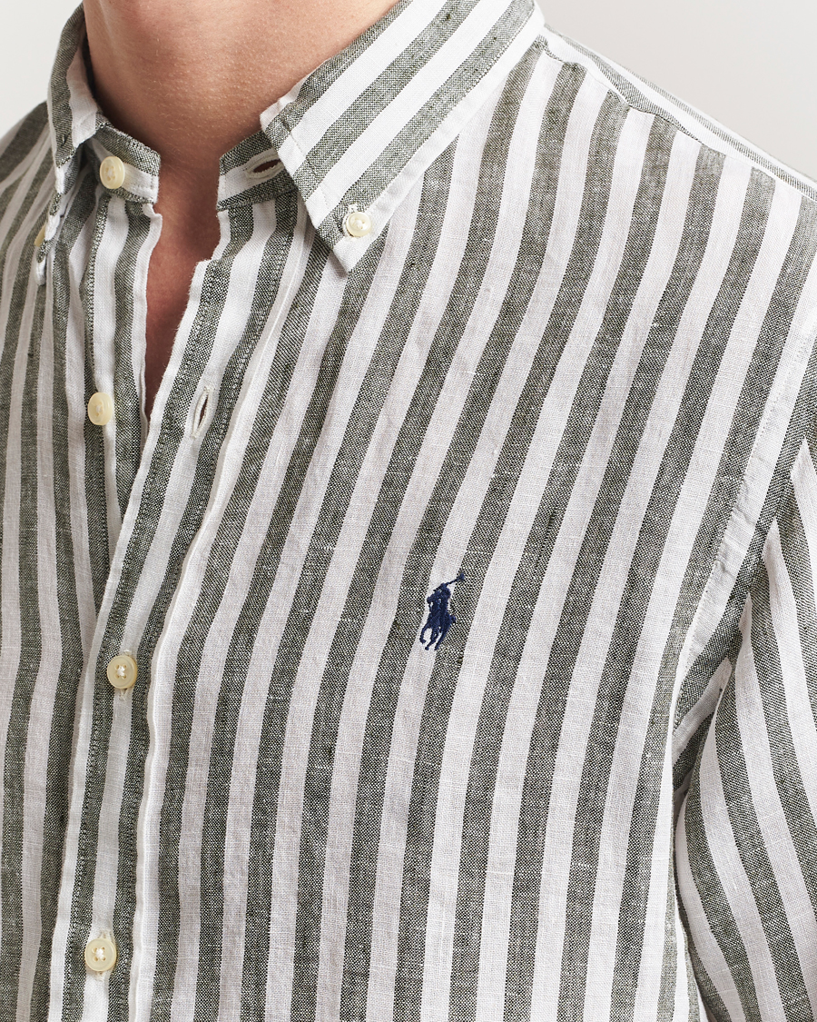 Homme | Chemises | Polo Ralph Lauren | Custom Fit Striped Linen Shirt New Olive/White