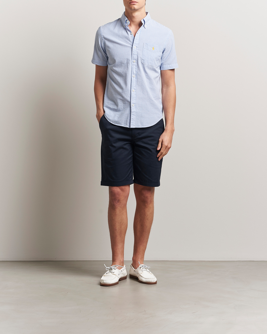 Homme | Chemises | Polo Ralph Lauren | Seersucker Short Sleeve Striped Shirt Blue/White