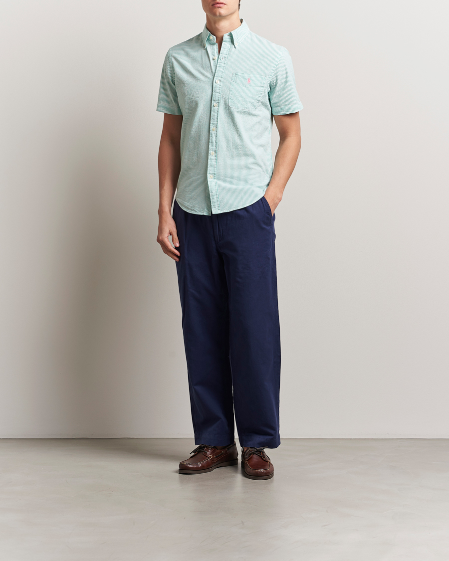 Homme | Chemises | Polo Ralph Lauren | Seersucker Short Sleeve Striped Shirt Green/White