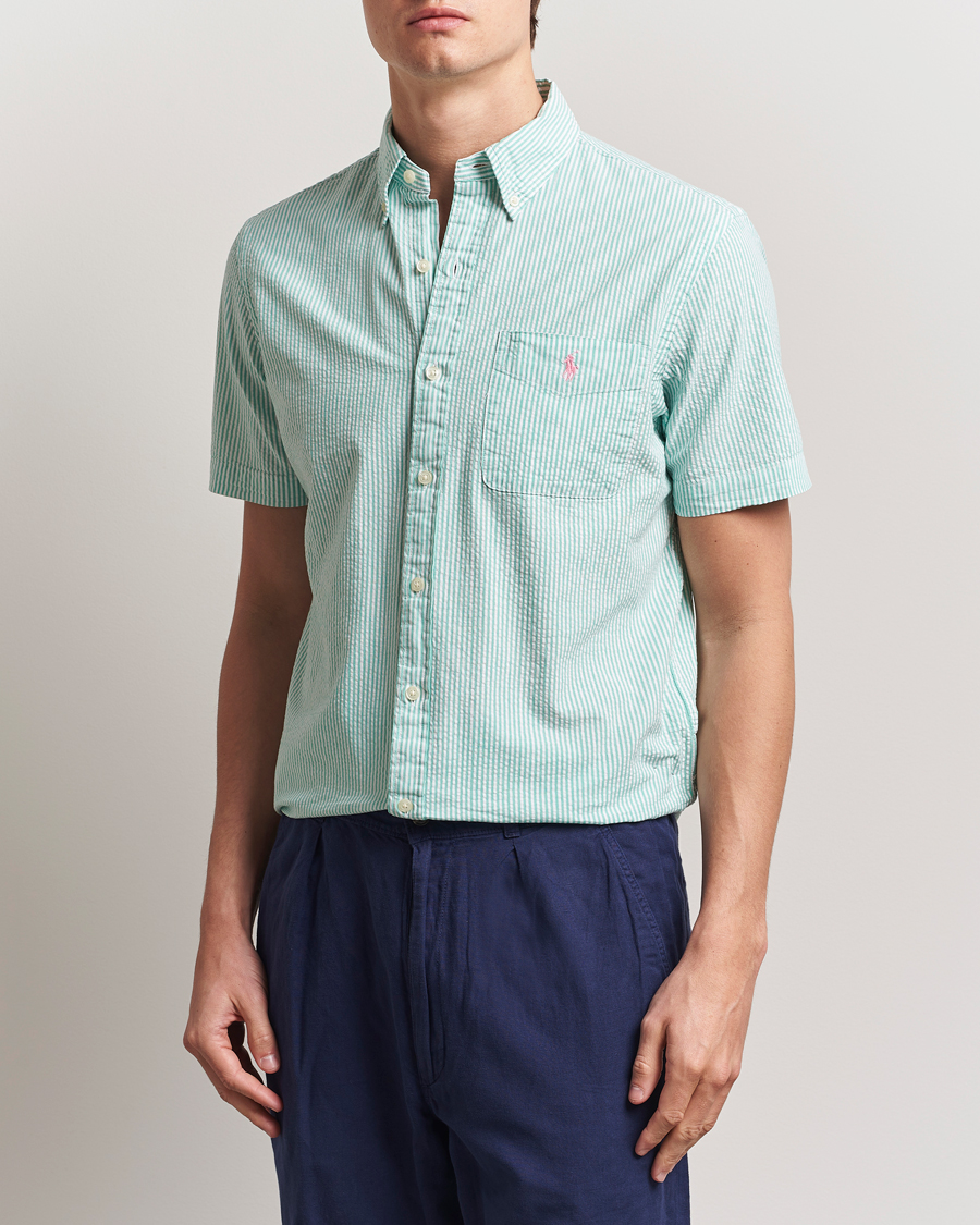 Homme | Chemises | Polo Ralph Lauren | Seersucker Short Sleeve Striped Shirt Green/White