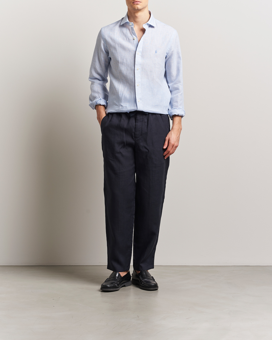 Homme | Chemises | Polo Ralph Lauren | Custom Fit Dressed Striped Linen Shirt Cabana Blue