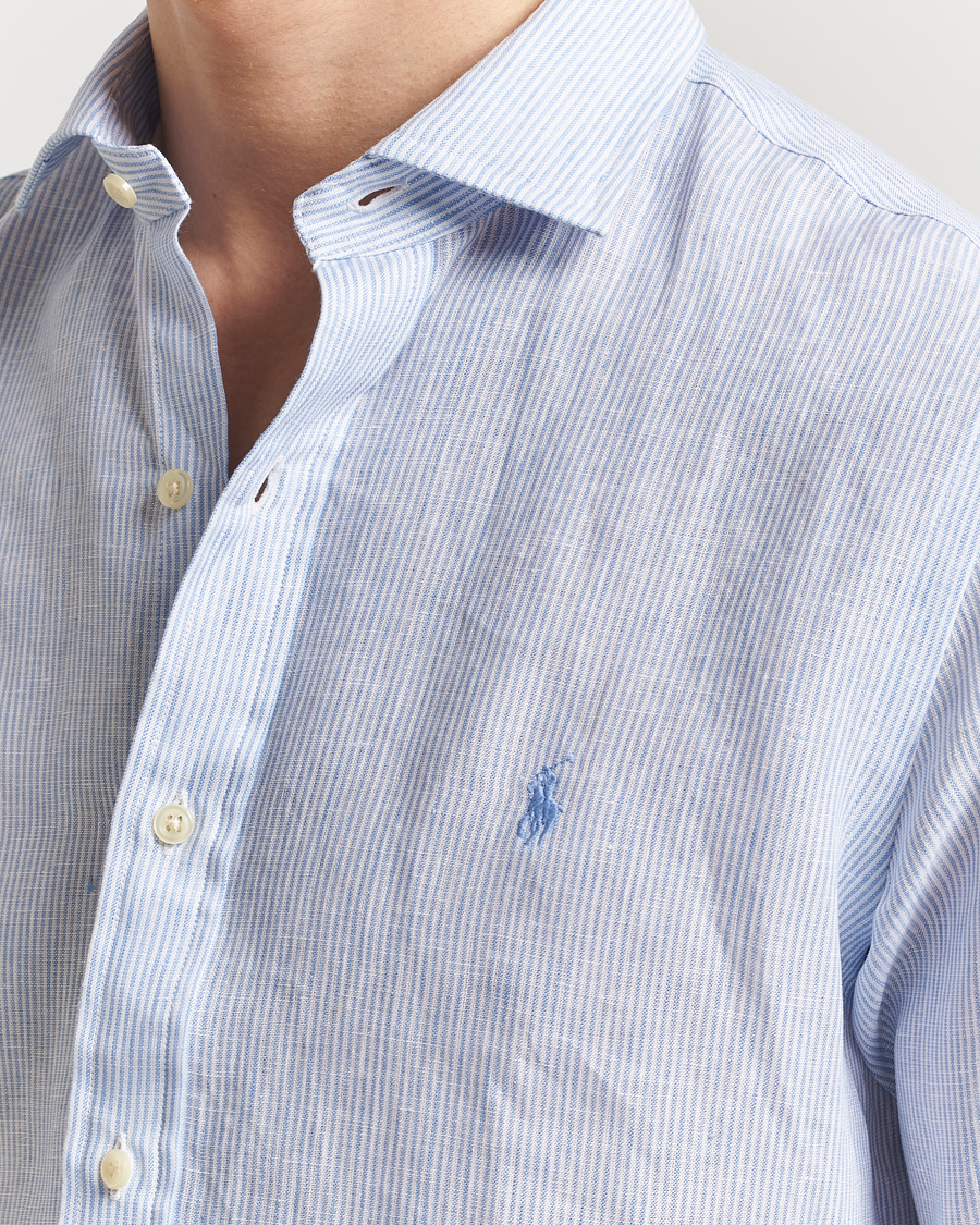 Homme | Chemises | Polo Ralph Lauren | Custom Fit Dressed Striped Linen Shirt Cabana Blue