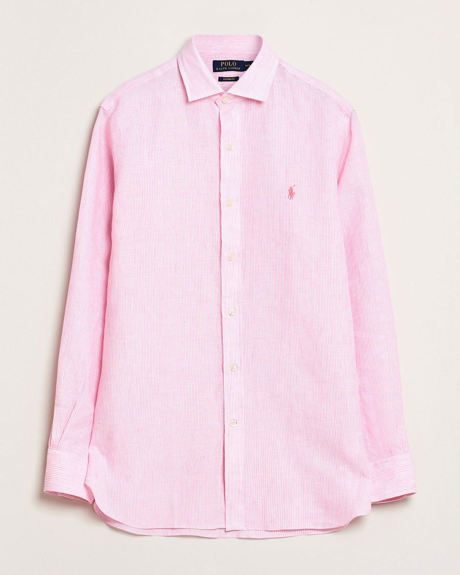 Homme | Chemises | Polo Ralph Lauren | Custom Fit Dressed Striped Linen Shirt Pink/White