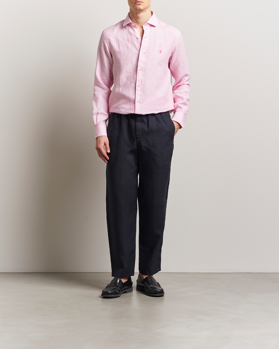 Homme | Chemises | Polo Ralph Lauren | Custom Fit Dressed Striped Linen Shirt Pink/White