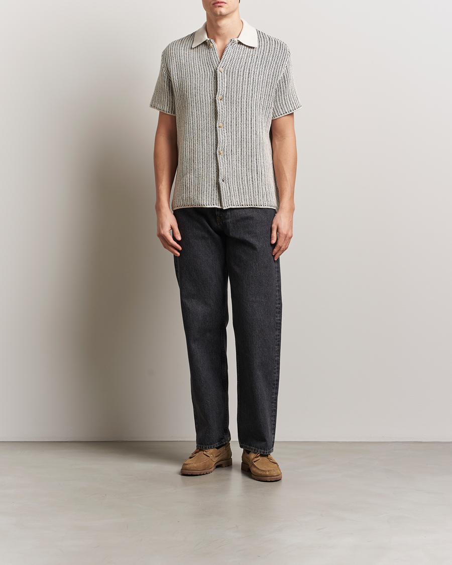 Homme | Chemises | LES DEUX | Easton Knitted Short Sleeve Shirt Ivory/Black