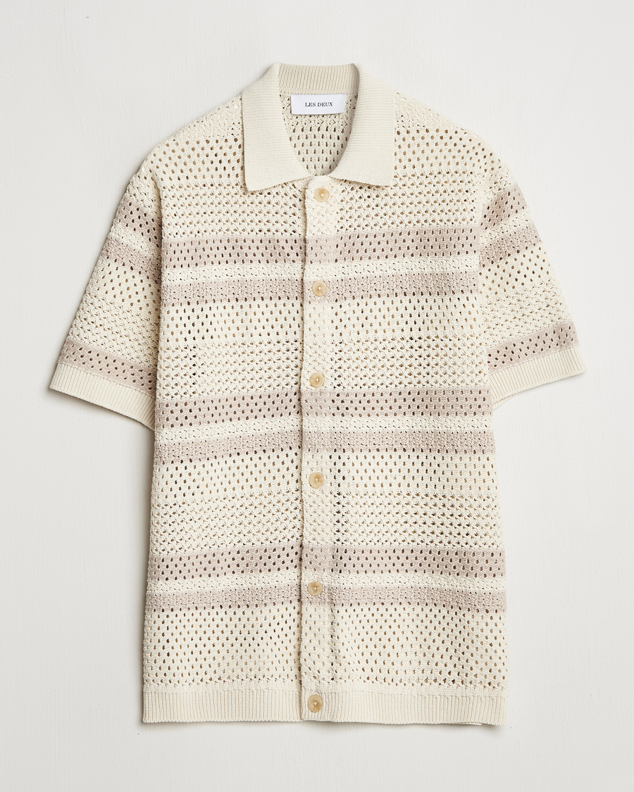 Homme | Chemises | LES DEUX | Gianni Striped Knitted Short Sleeve Shirt Ivory